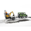 Land Rover Defender Station Wagon with one axle trailer, JCB micro excavator 8010 CTS and construction worker