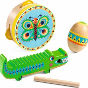 DJECO Animambo Tambourine, Maracas, Guiro Instrument Set