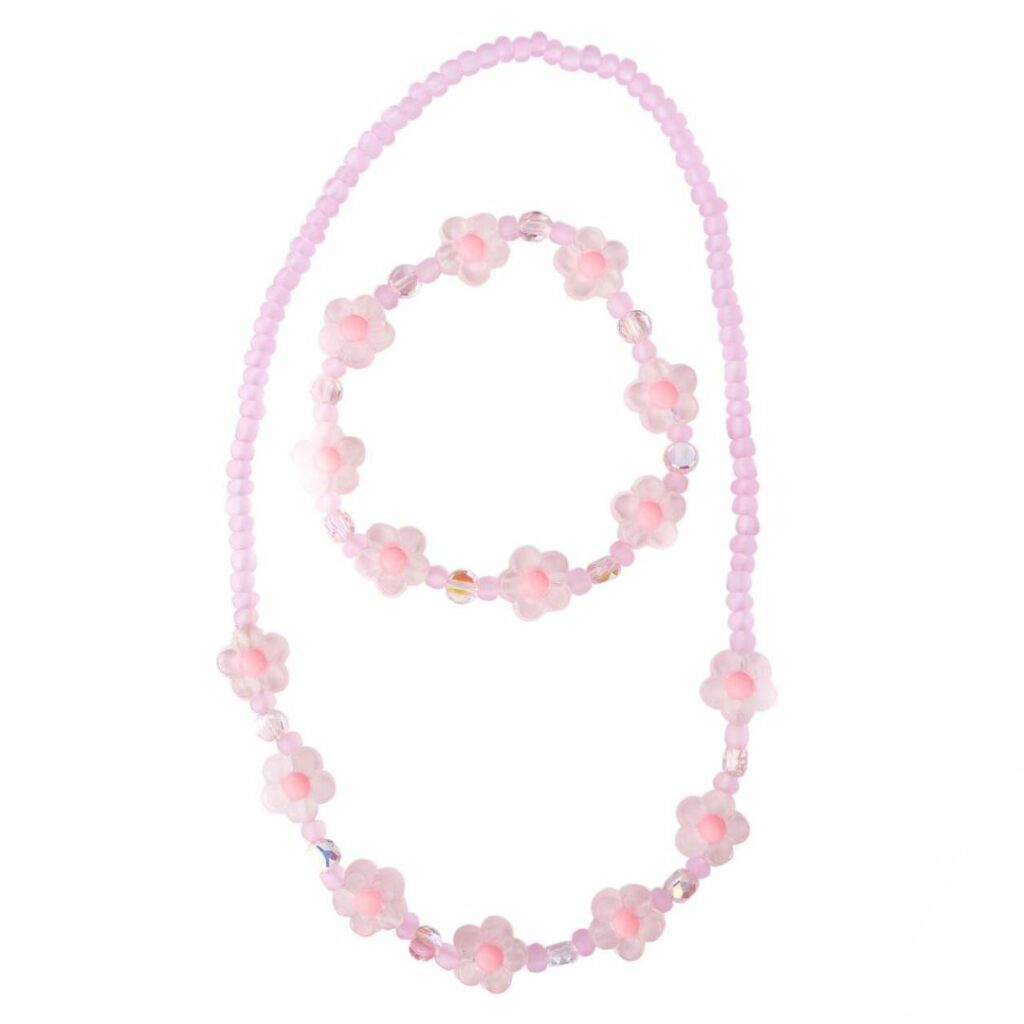 Pink Crystal Blooms Necklace and Bracelet Set