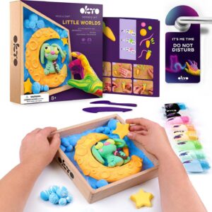 OKTO Little Worlds - Bunny on the Moon - Foam Air‑Dry Clay Wooden Art Kit (8.3" Square) - Ages 8+