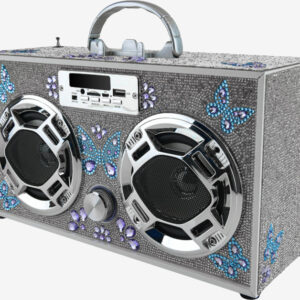 Bluetooth FM Radio W LED Speakers Butterfly Bling Boombox