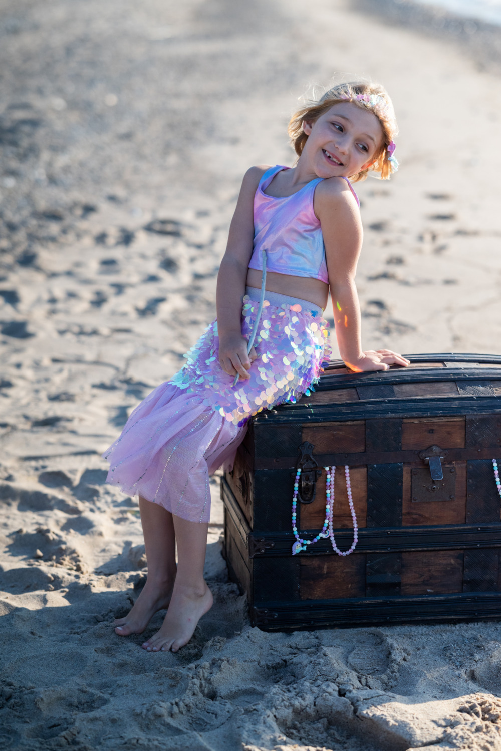 Bling Bling Mermaid Skirt & Hairclip Set Pink (Size 4-6)